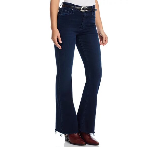 LIL' MOTHER JEANS WOMENS PETITE SIZE 34 LIL WEEKENDER FRAY HEM DARK WASH BLUE - Picture 1 of 12